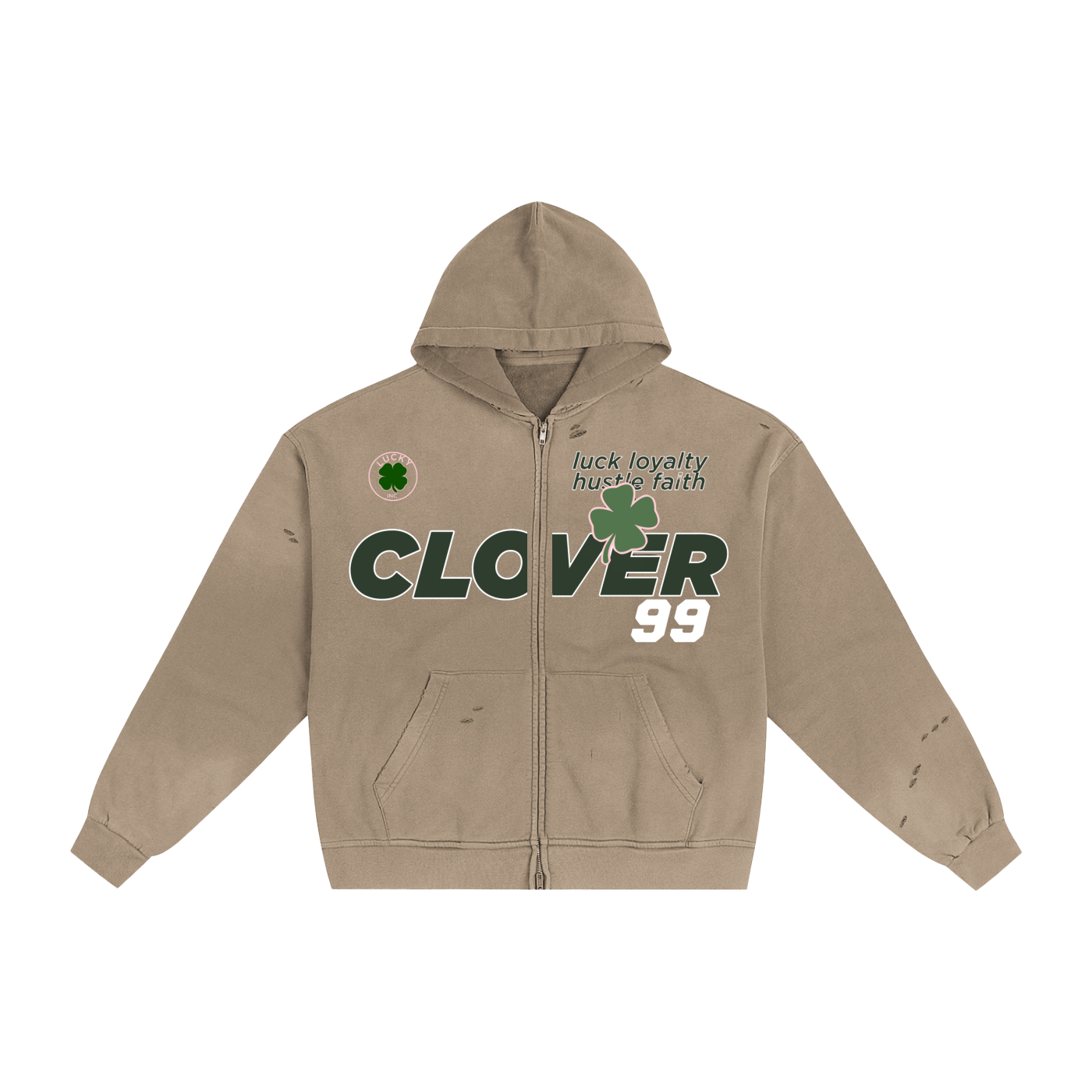 Hand-Frayed Sunfade Zip Hoodie