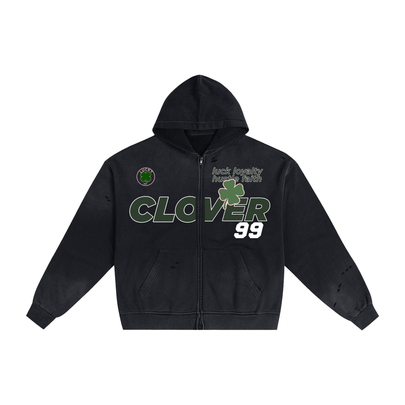 Hand-Frayed Sunfade Zip Hoodie